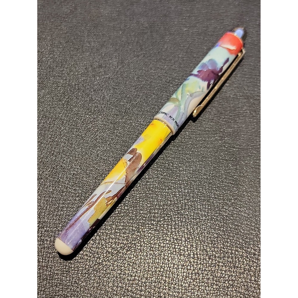 Vintage Micro Ceramic Ball Point Pen Watercolor Design "Milky" Needs Refill